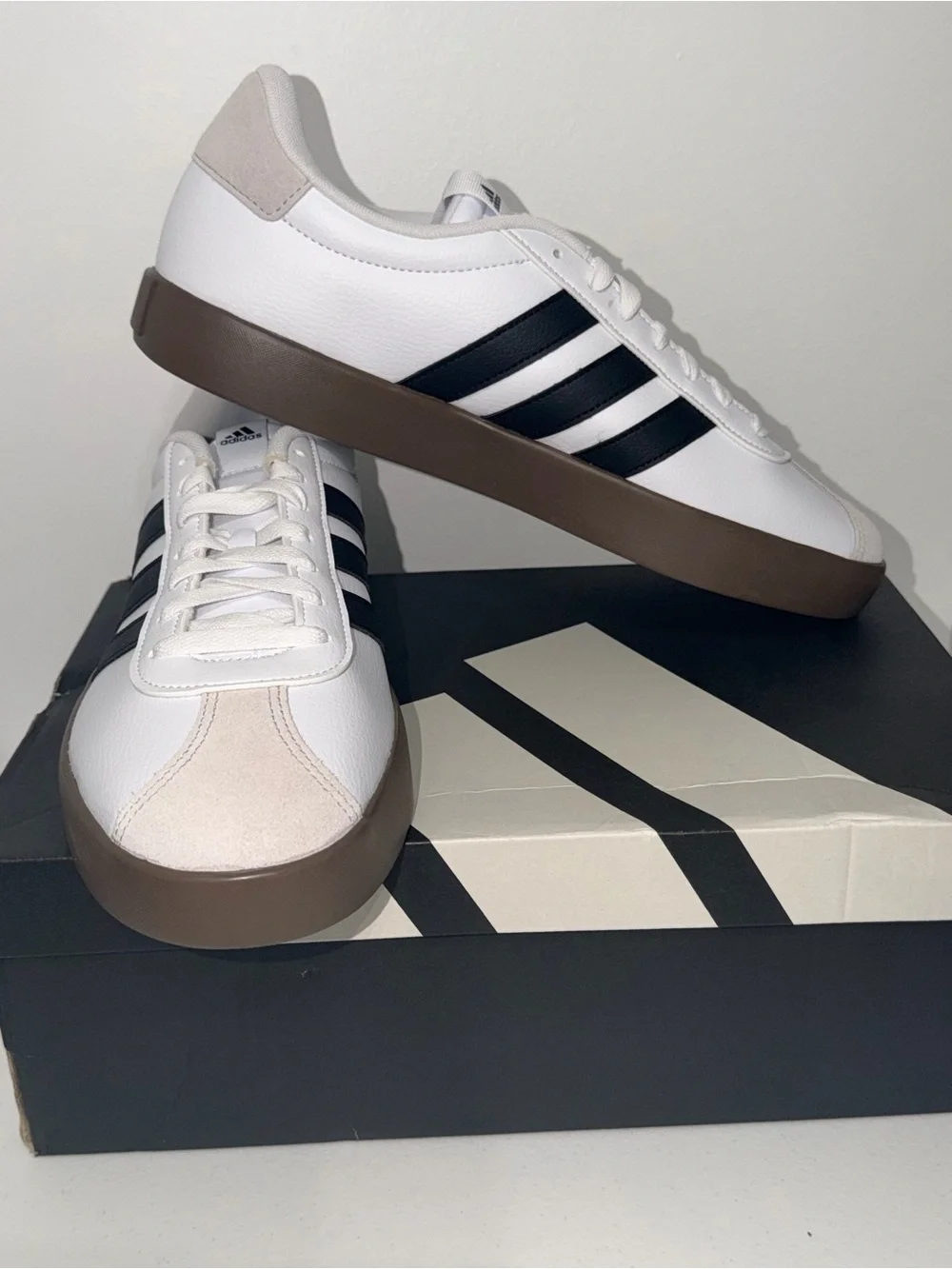 adidas VL Court 3.0 White Black Gum Sole Sneakers Men's Size 12 NEW ID6285